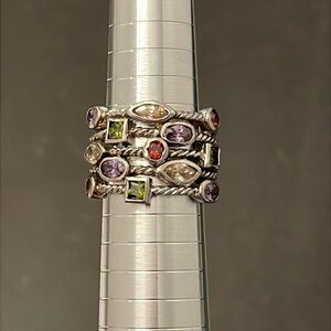 Multicolor Cubic Zirconia 925 Silver-Plated Five Strand Rope Design Ring